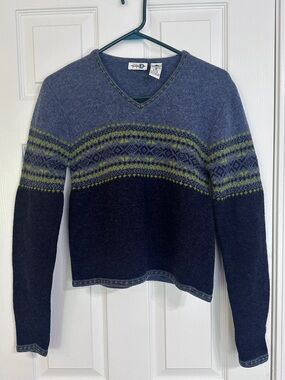 VTG Paul Harris Design 100% Lambswool Fair Isle V-Neck Crop Sweater Size M